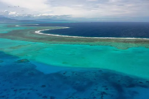 lagoon, ocean, sea, coastline, atoll, nature, coral reef, seascape, seashore, coast, wave, water, new caledonia, aerial view